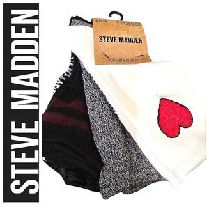 Steve Madden 3-PK Heart, Striped, & Solid Crew Socks